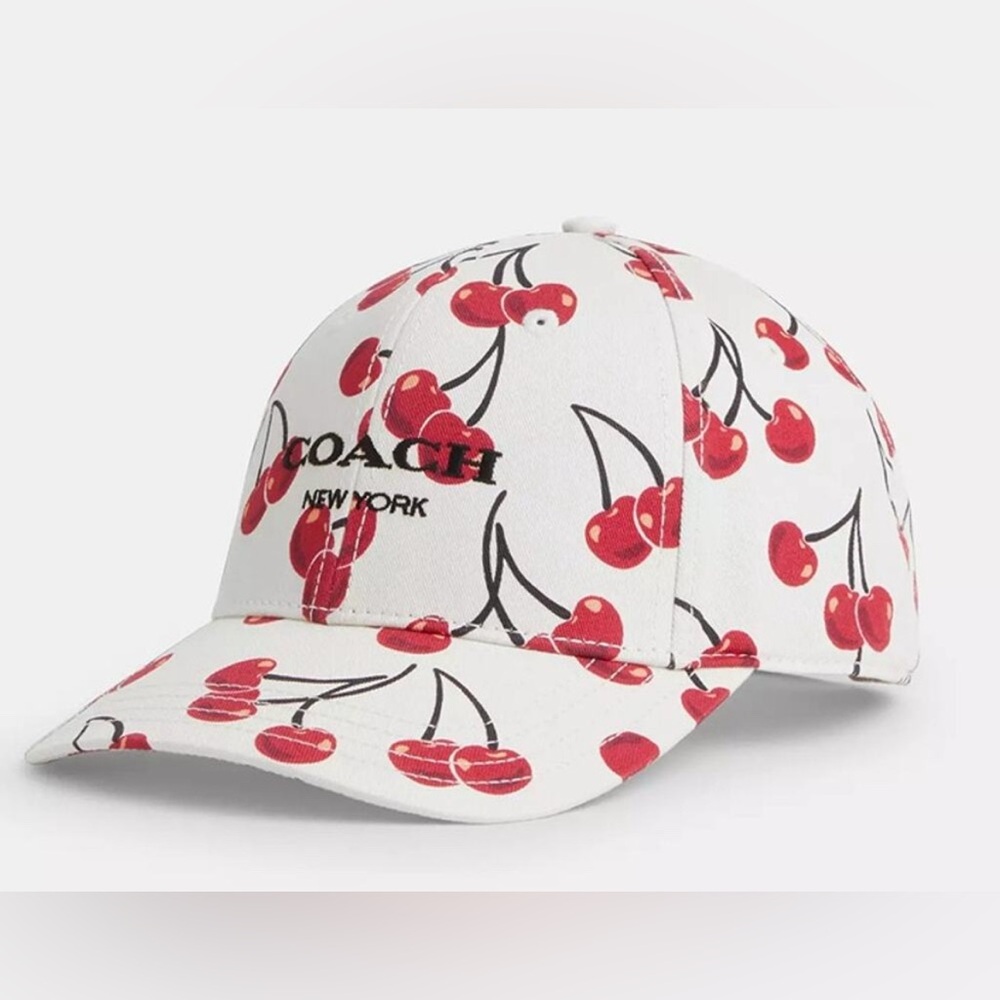 Last one!🍒 New Coach Cherry Swirl Print Baseball Hat M/L - Picture 1 of 7